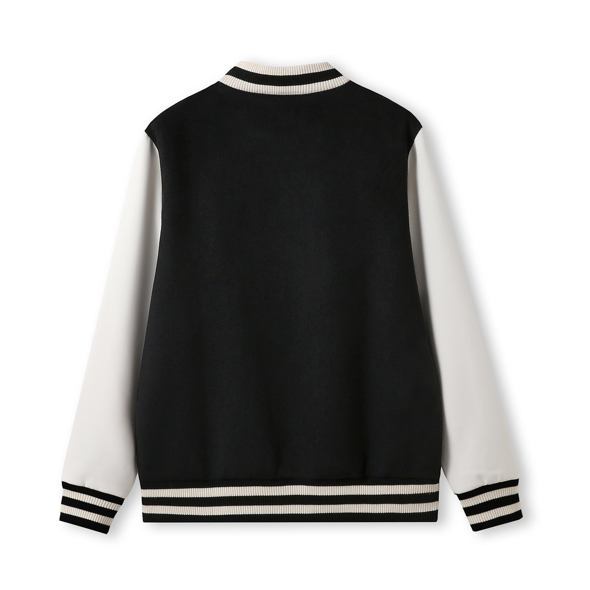 500gsm Men's/Unisex Wool Blend Soft Shell Varsity Jacket - Black/White - Back