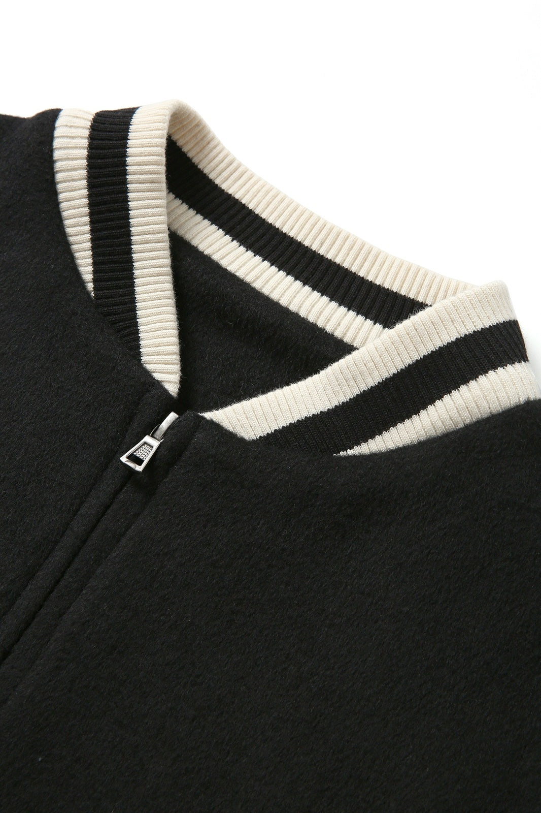 500gsm Men's/Unisex Wool Blend Soft Shell Varsity Jacket - Black/White - View