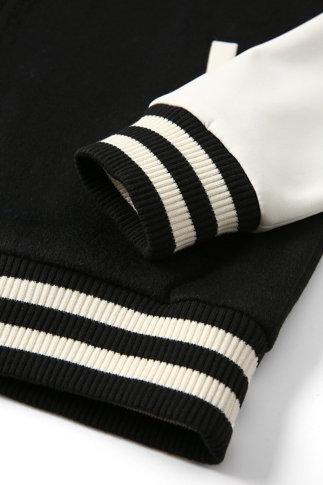 500gsm Men's/Unisex Wool Blend Soft Shell Varsity Jacket - Black/White - View