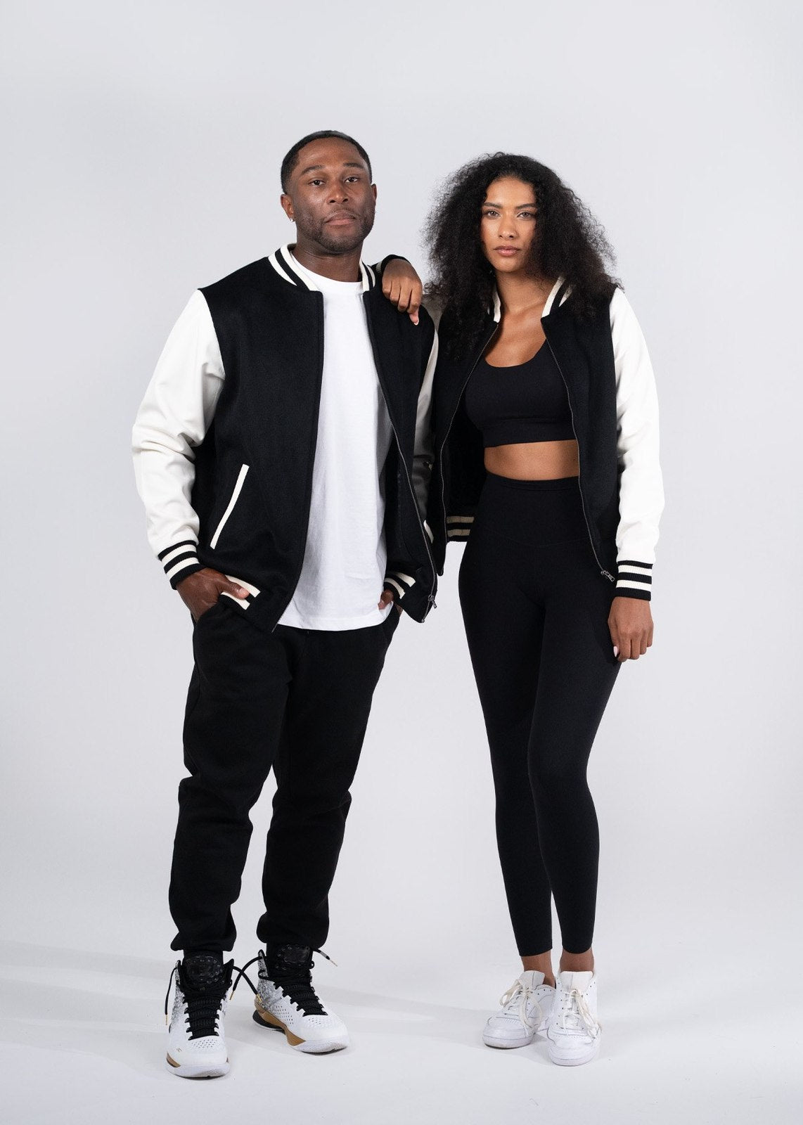 500gsm Women's/Junior Wool Blend Soft Shell Varsity Jacket - Black/White - View