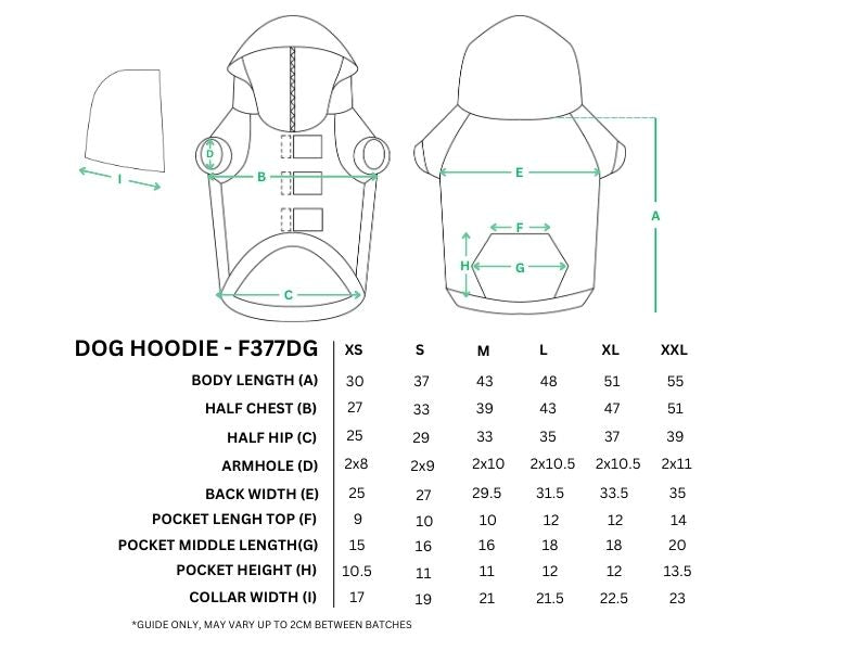 dog hoodies - Size guide