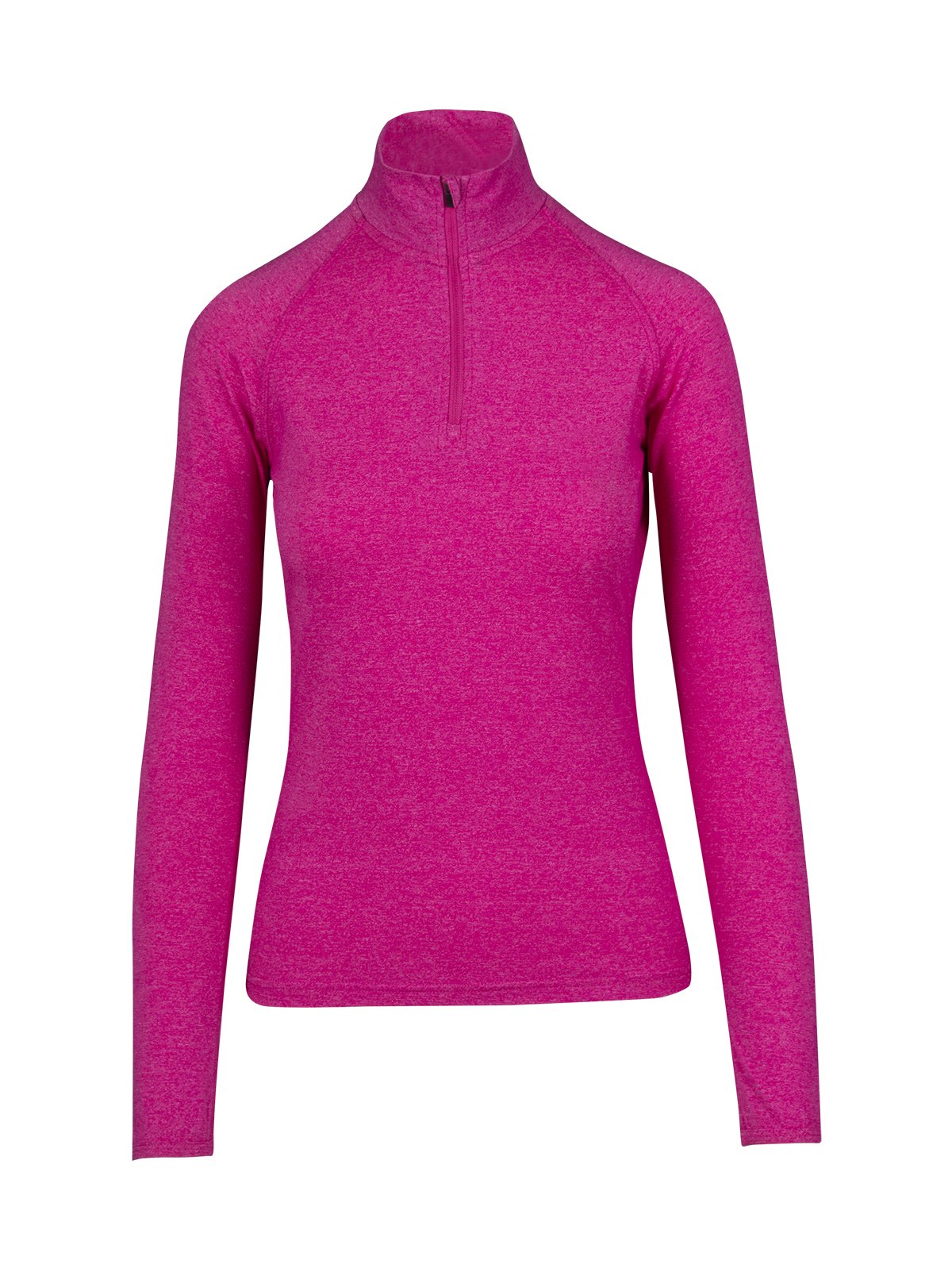 Womens Greatness Half Zip Mock Neck - Hot Pink Heather - Front
