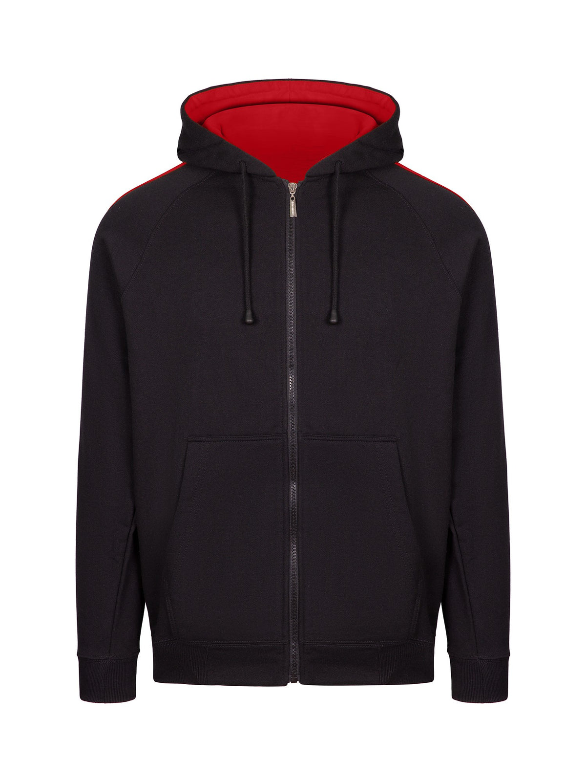 Mens Unbrushed Stripe  Sleeve Hoodie - Black/Red - Front