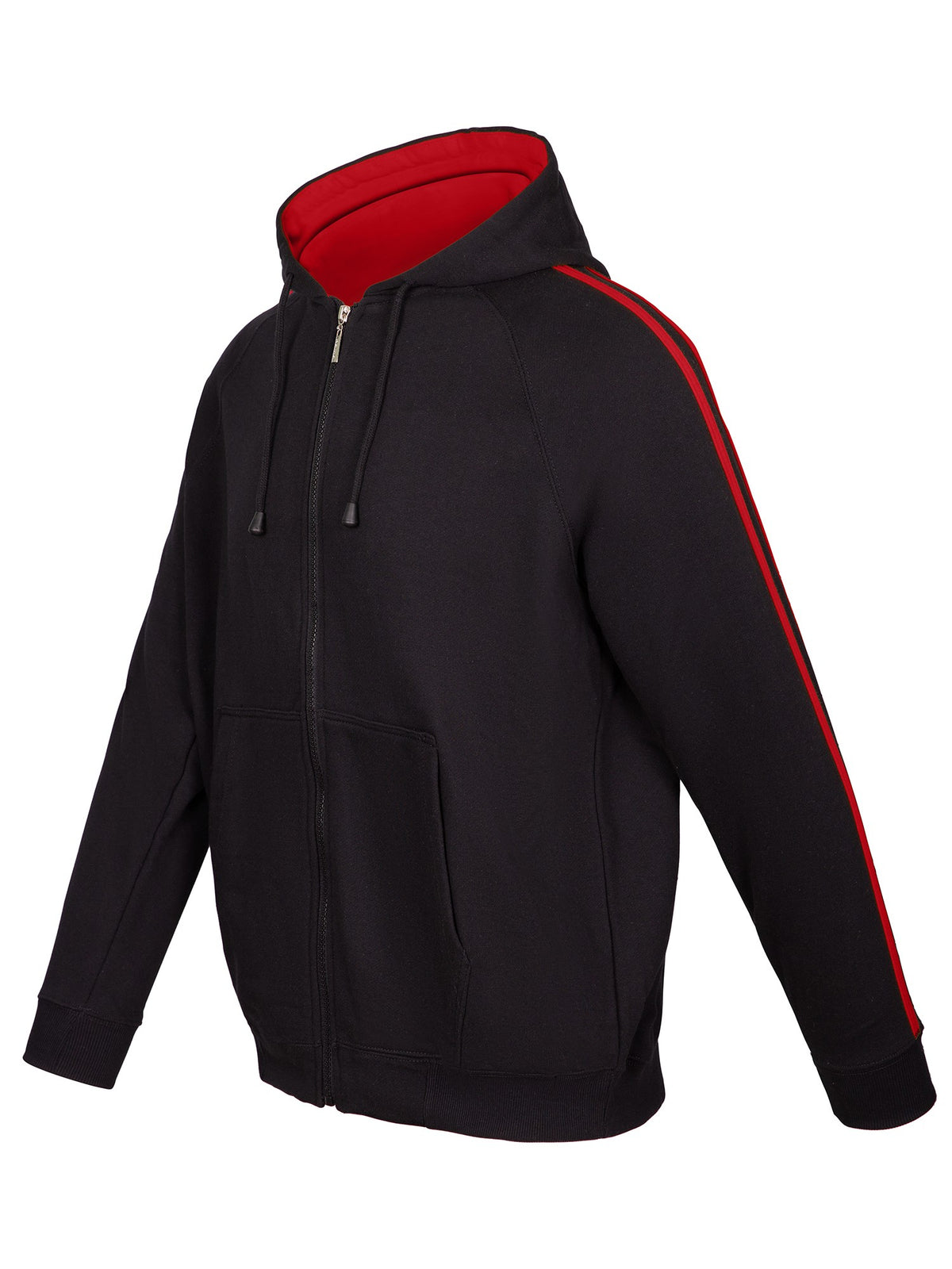 Mens Unbrushed Stripe  Sleeve Hoodie - Black/Red - Side