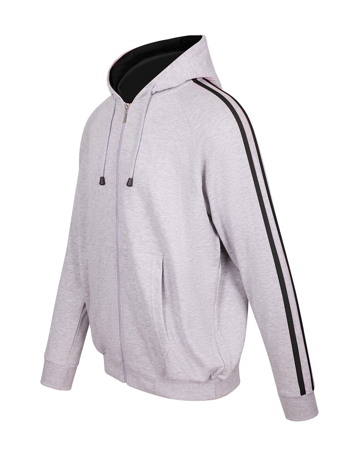 Mens Unbrushed Stripe  Sleeve Hoodie - Grey Marl/Navy - Side