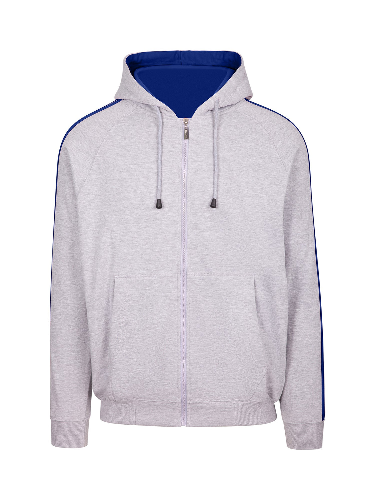 Mens Unbrushed Stripe  Sleeve Hoodie - Grey/Royal - Front