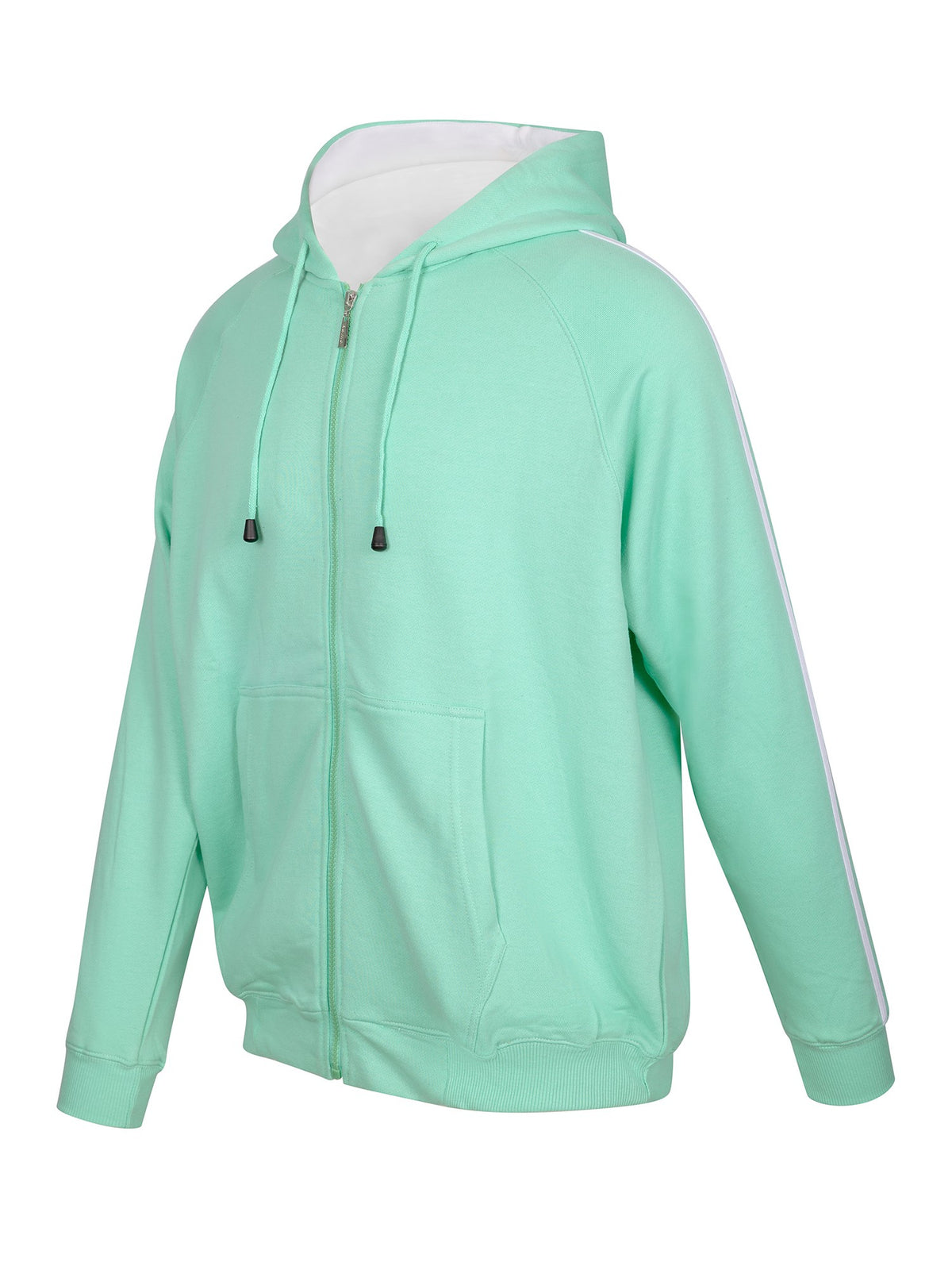 Mens Unbrushed Stripe  Sleeve Hoodie - Fresh Mint/White - Side