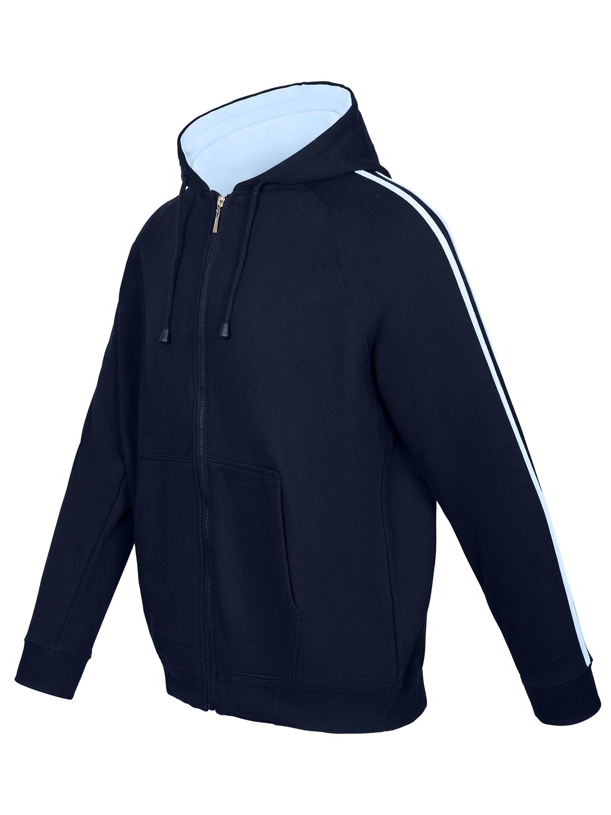 Mens Unbrushed Stripe  Sleeve Hoodie - Navy/Sky Blue - Side