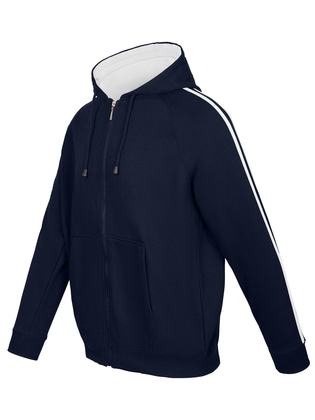 Mens Unbrushed Stripe  Sleeve Hoodie - Navy/White - Side