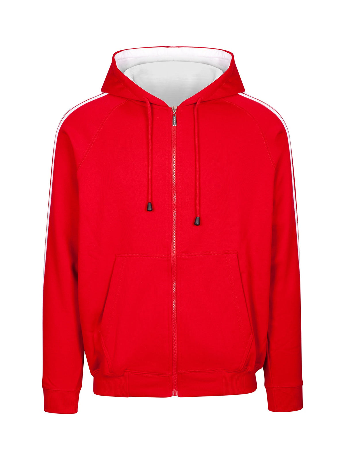 Mens Unbrushed Stripe  Sleeve Hoodie - Red/White - Front