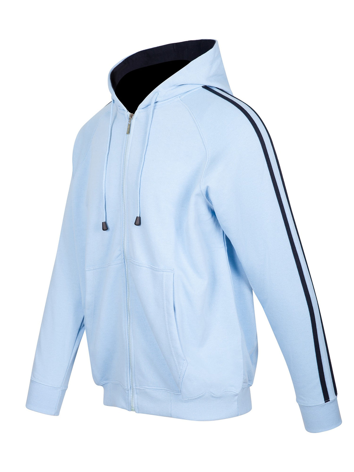 Mens Unbrushed Stripe  Sleeve Hoodie - Sky Blue/Navy - Side