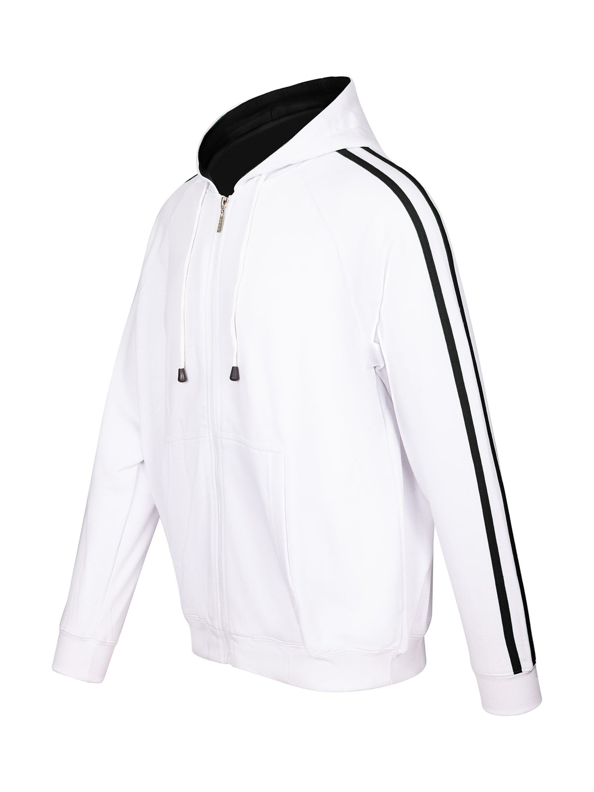 Mens Unbrushed Stripe  Sleeve Hoodie - White/Black - Side