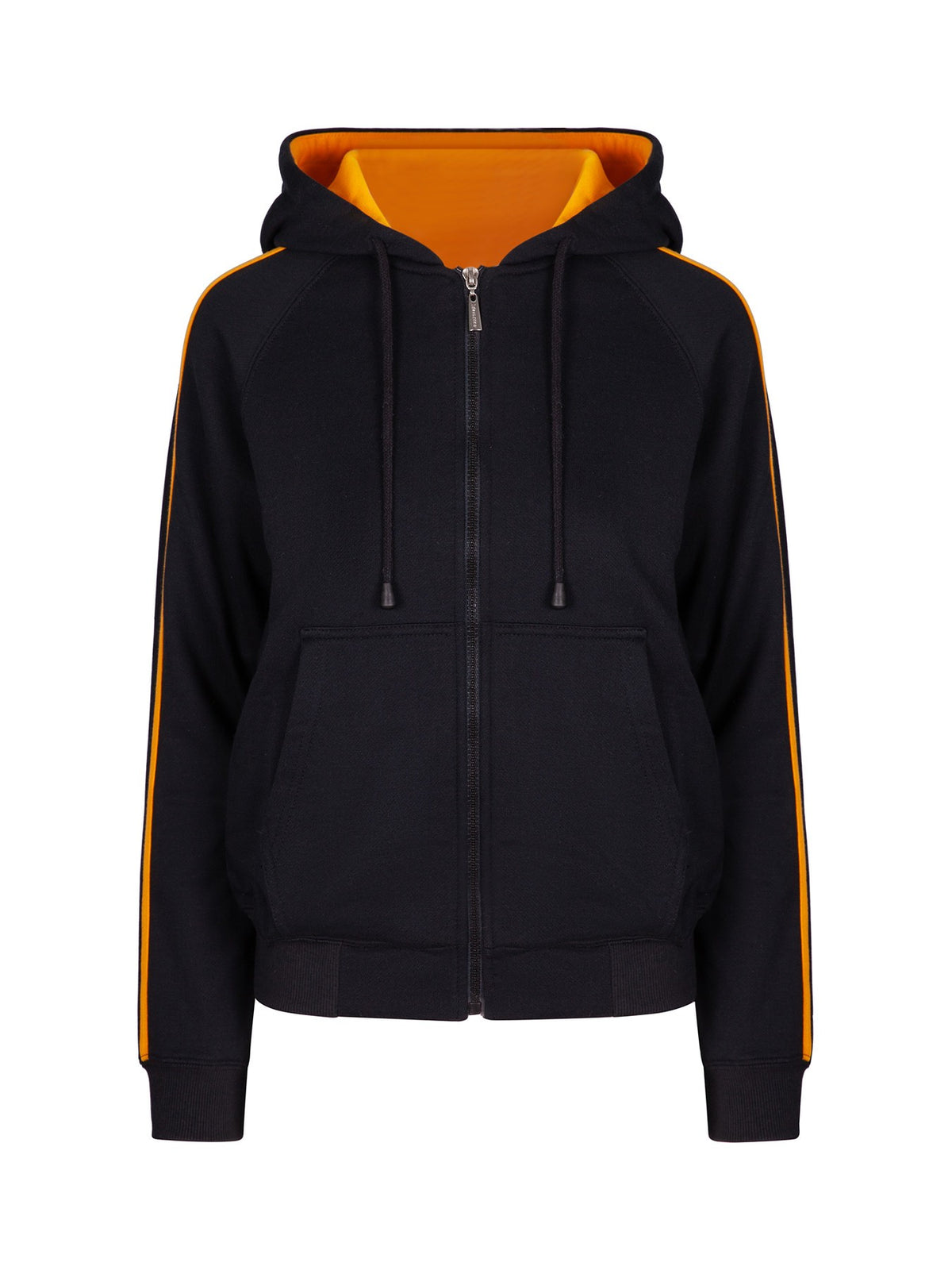 Womens/Junior stripe sleeves Hoodies - Black/Gold - Front