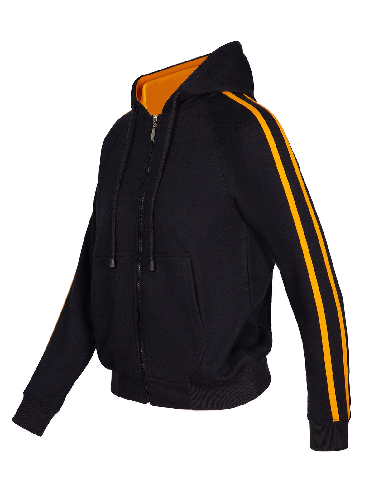 Womens/Junior stripe sleeves Hoodies - Black/Gold - Side
