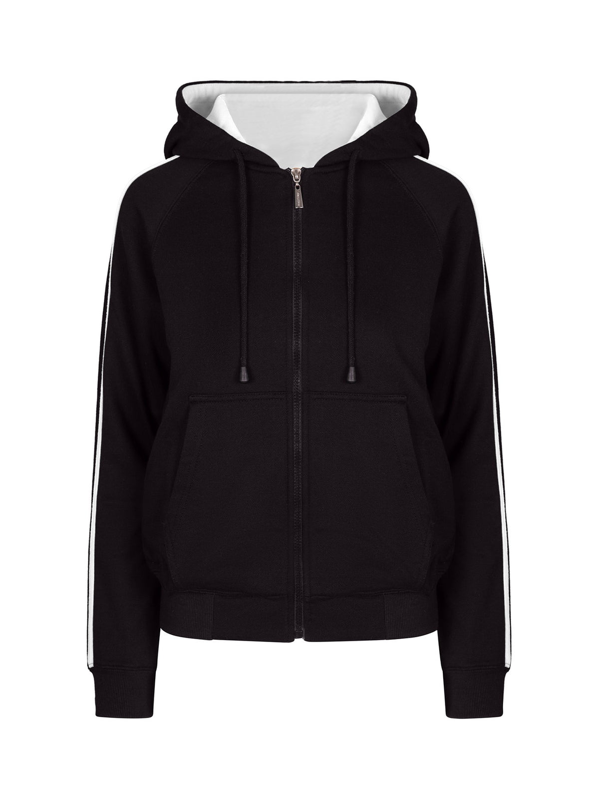 Womens/Junior stripe sleeves Hoodies - Black/White - Front