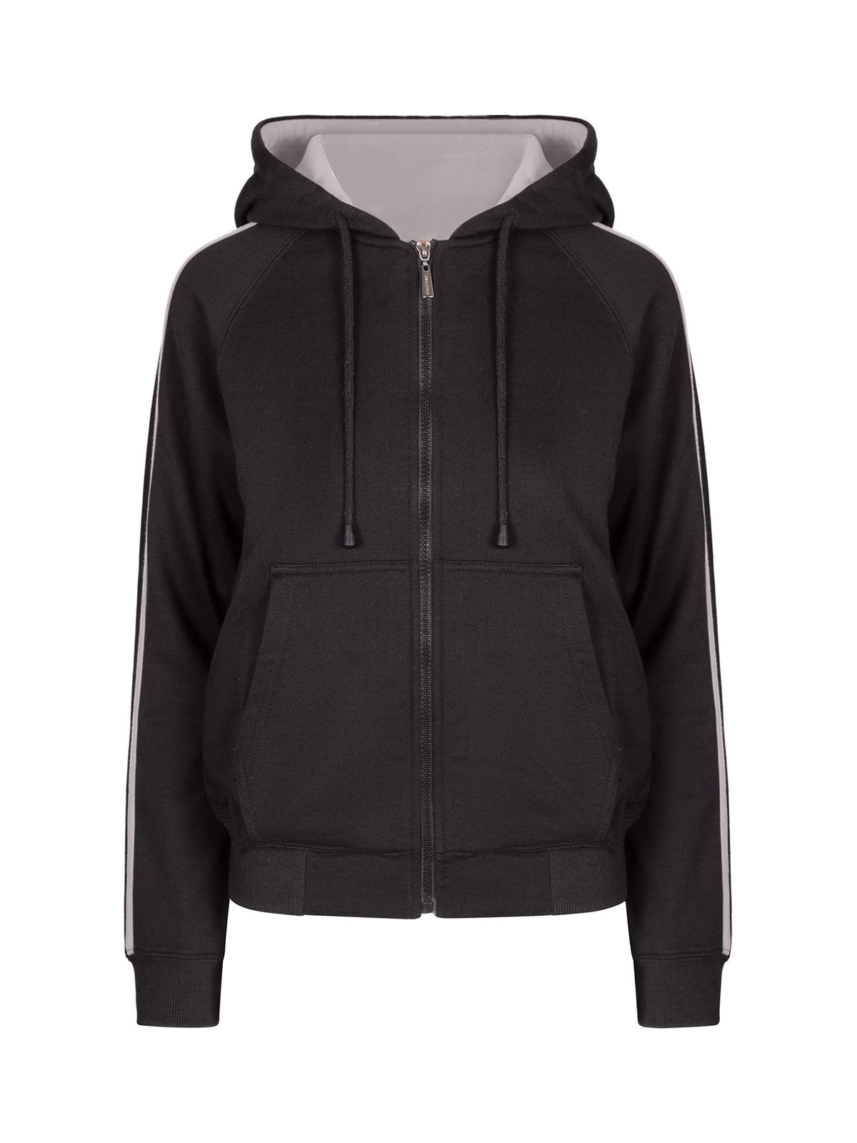 Womens/Junior stripe sleeves Hoodies - Charcoal/Grey - Front