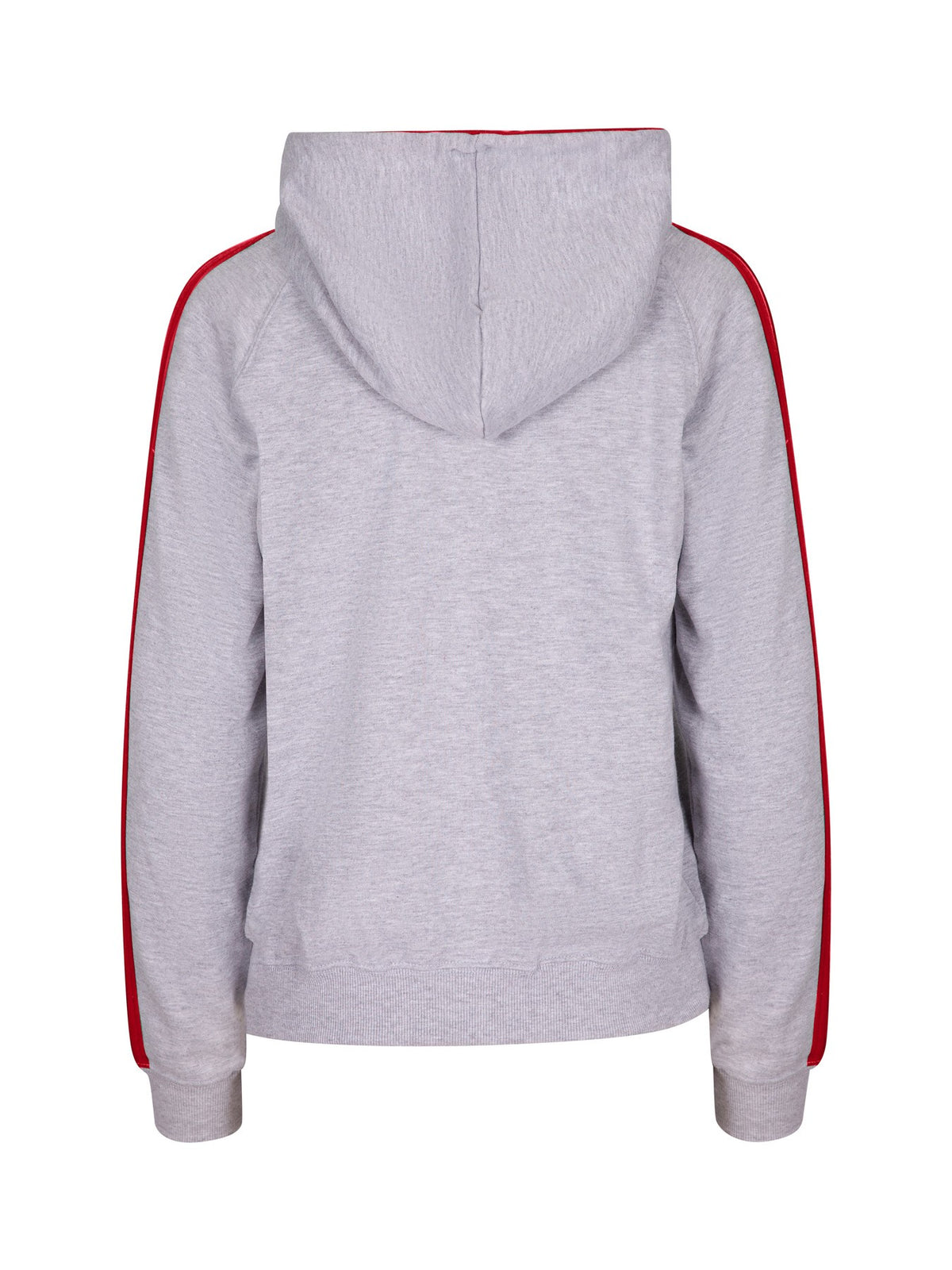 Womens/Junior stripe sleeves Hoodies - Grey Marl/Red - Back