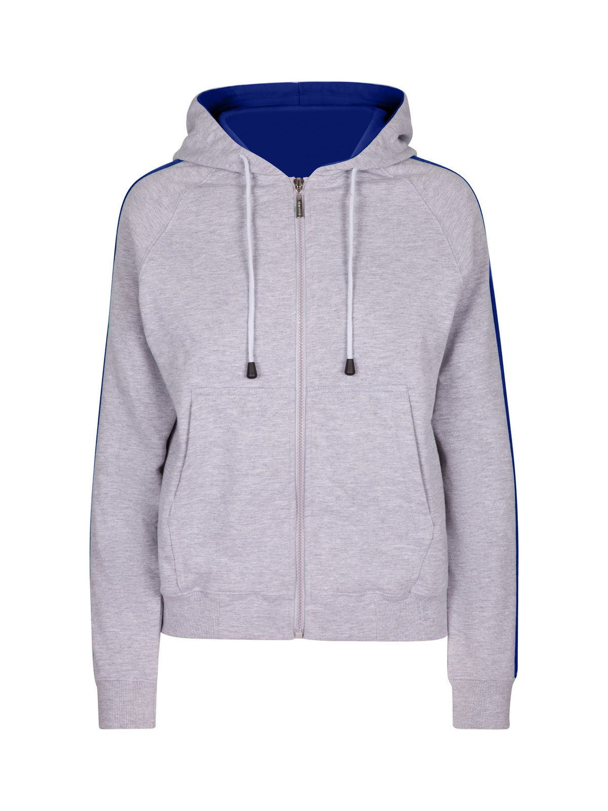 Womens/Junior stripe sleeves Hoodies - Grey/Royal - Front