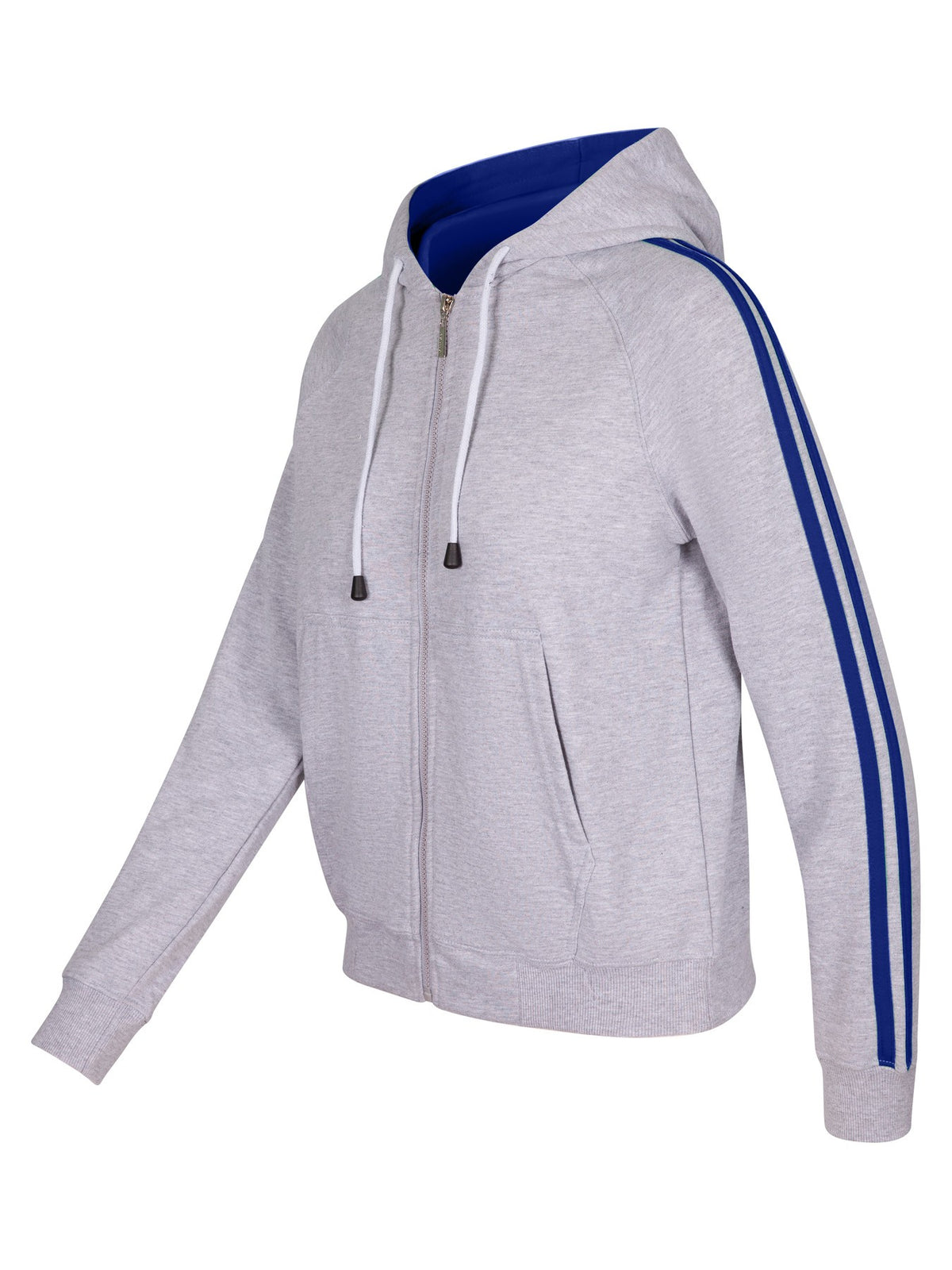 Womens/Junior stripe sleeves Hoodies - Grey/Royal - Side