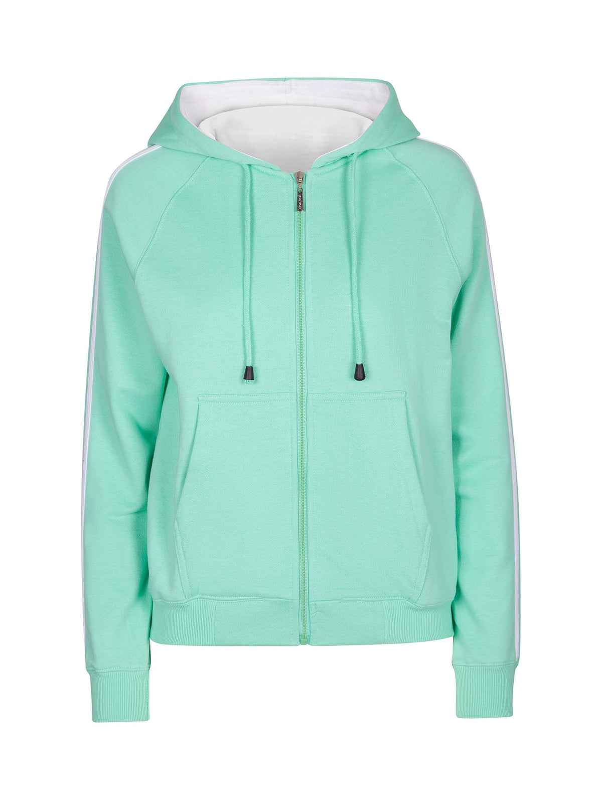 Womens/Junior stripe sleeves Hoodies - Fresh Mint/White - Front