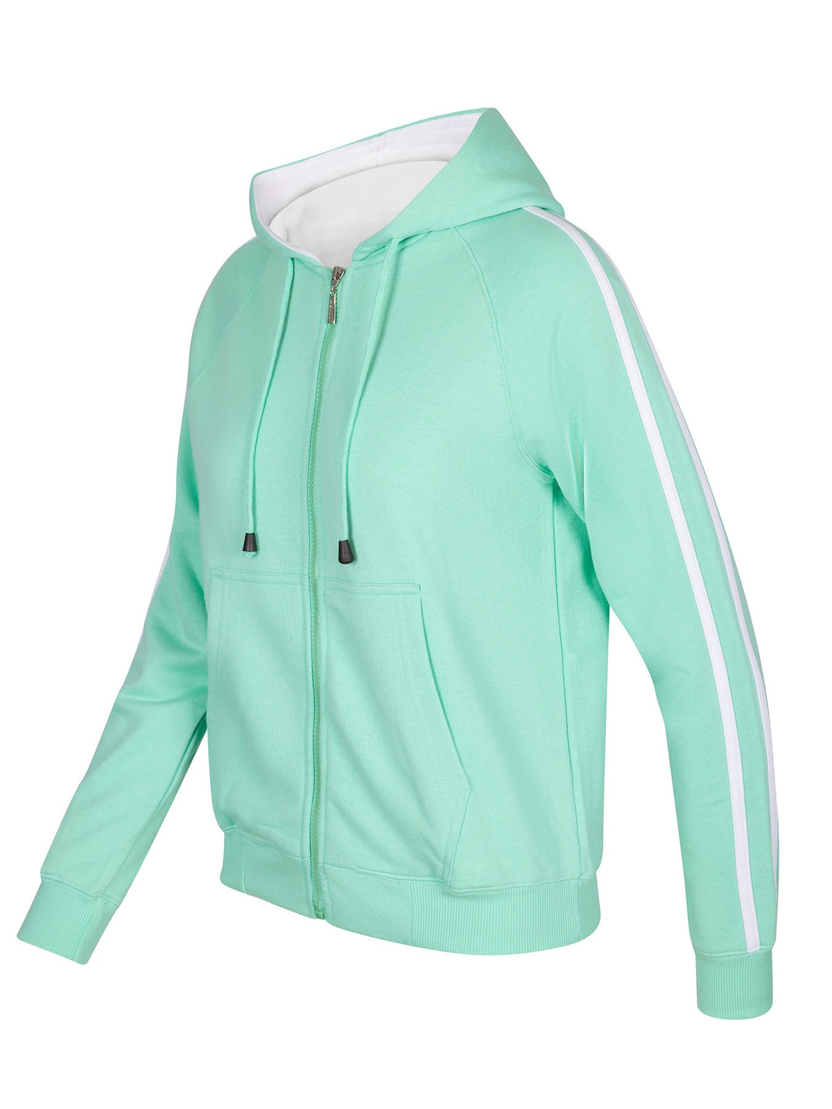 Womens/Junior stripe sleeves Hoodies - Fresh Mint/White - Side