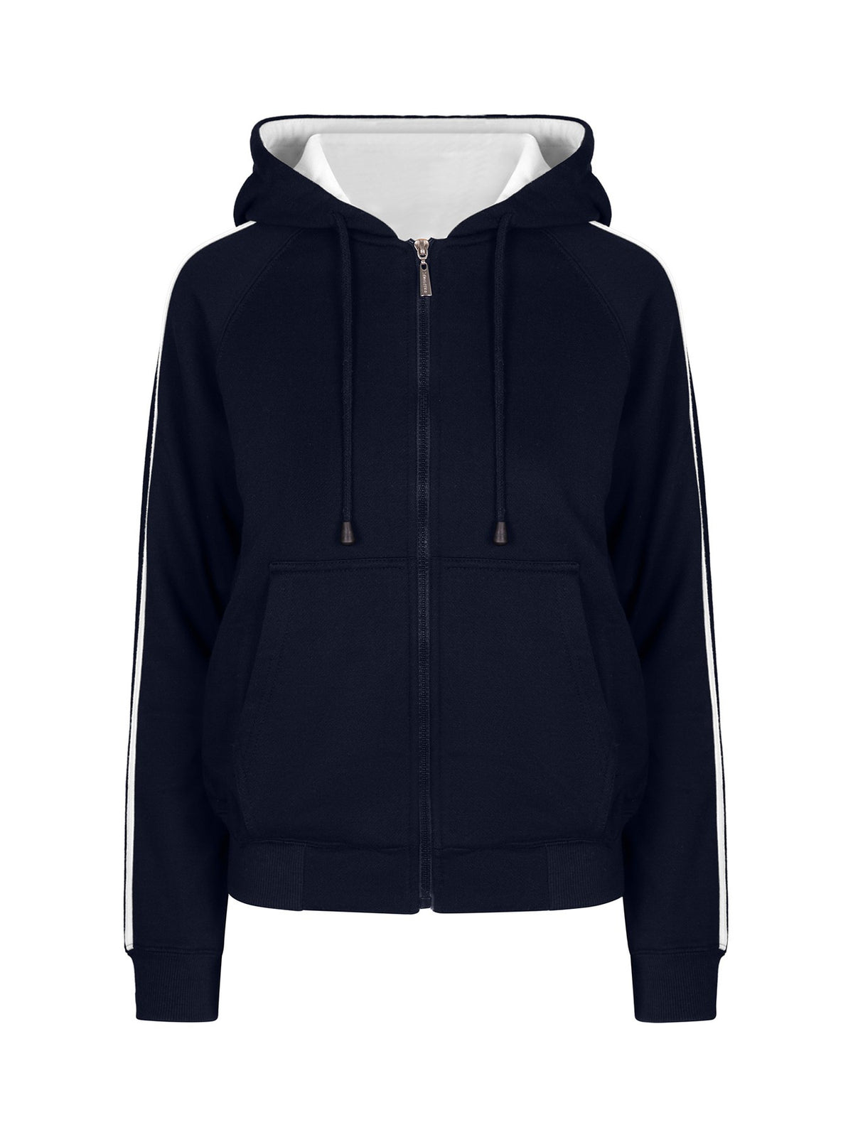Womens/Junior stripe sleeves Hoodies - Navy/White - Front