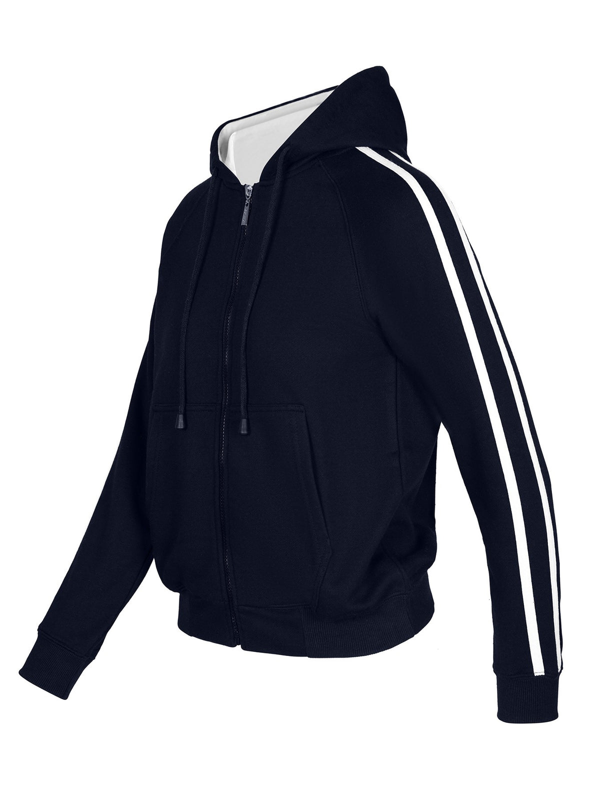 Womens/Junior stripe sleeves Hoodies - Navy/White - Side