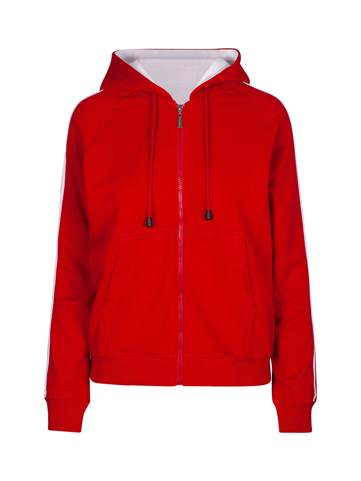 Womens/Junior stripe sleeves Hoodies - Red/White - Front