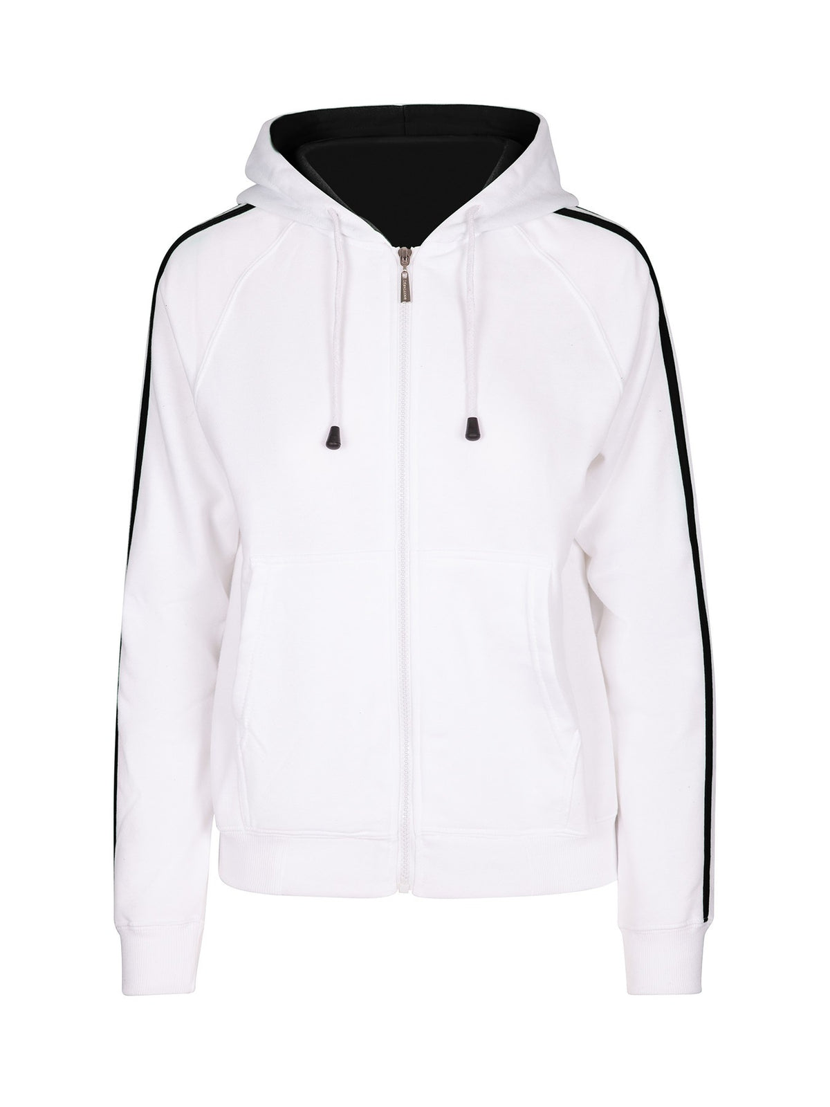 Womens/Junior stripe sleeves Hoodies - White/Black - Front