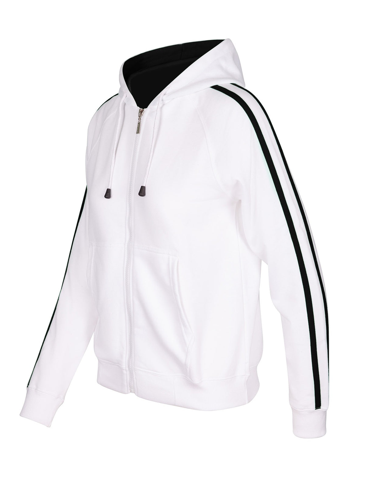 Womens/Junior stripe sleeves Hoodies - White/Black - Side