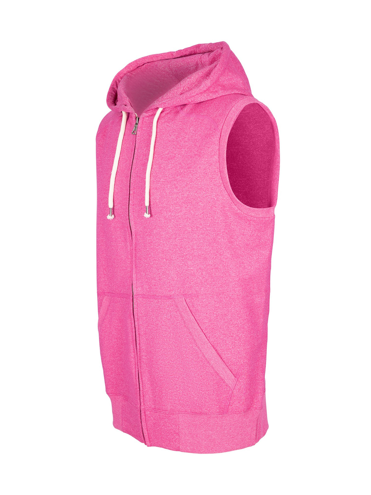 Mens Heather SLEEVELESS ZIP Hoodies - Greatness Range - Hot Pink Heather - Side
