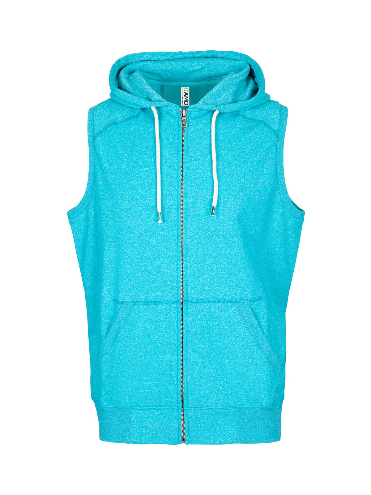 Mens Heather SLEEVELESS ZIP Hoodies - Greatness Range - Jade Heather - Front