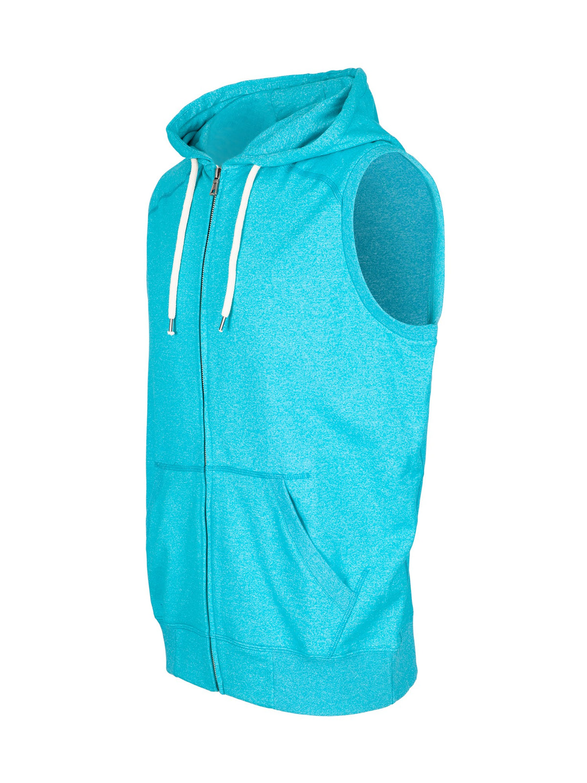 Mens Heather SLEEVELESS ZIP Hoodies - Greatness Range - Jade Heather - Side