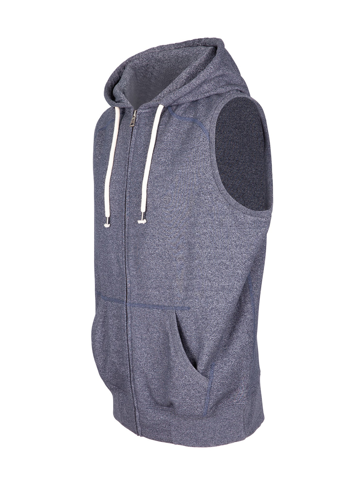 Mens Heather SLEEVELESS ZIP Hoodies - Greatness Range - Navy Heather - Side