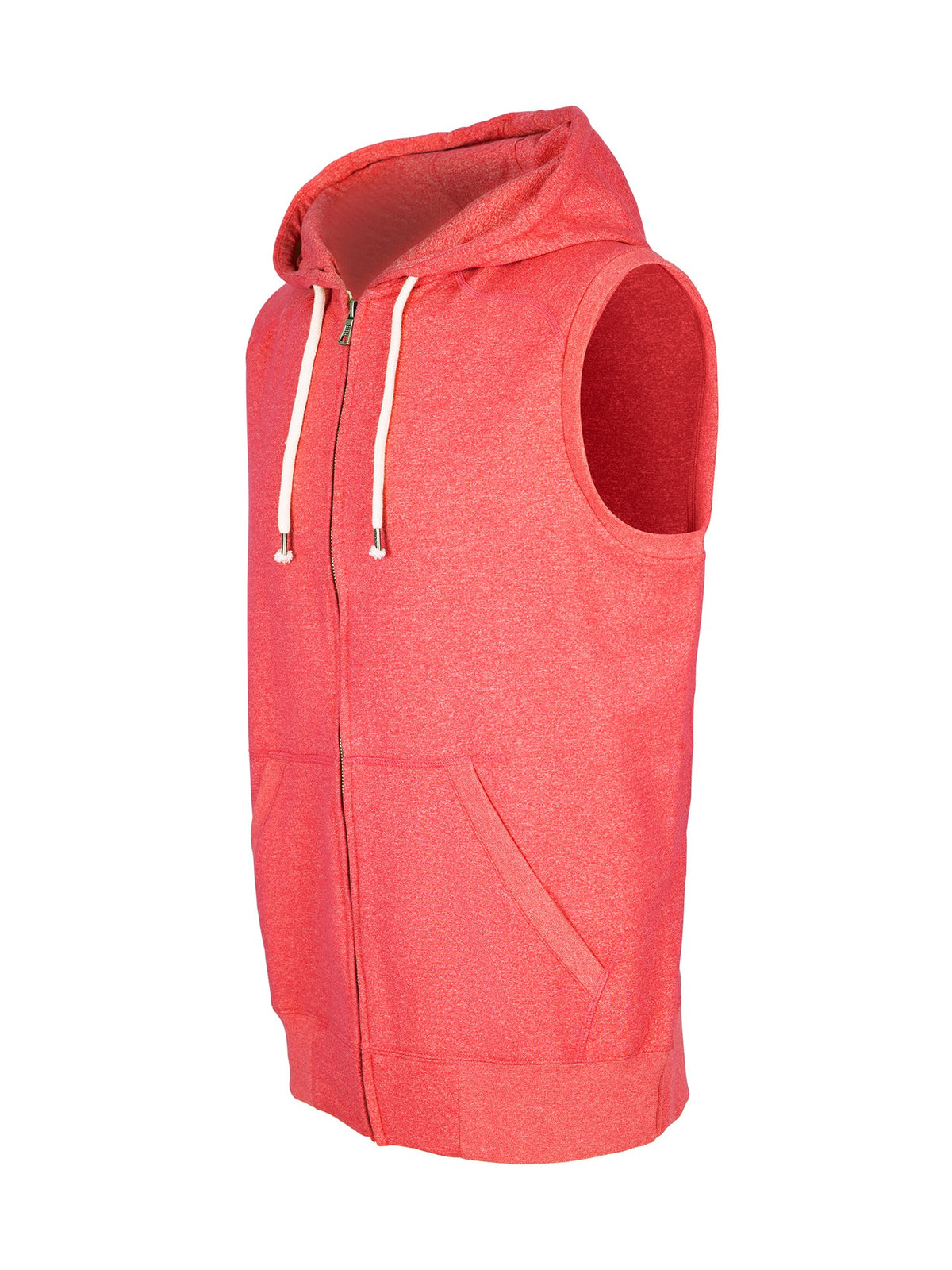 Mens Heather SLEEVELESS ZIP Hoodies - Greatness Range - Red Heather - Side