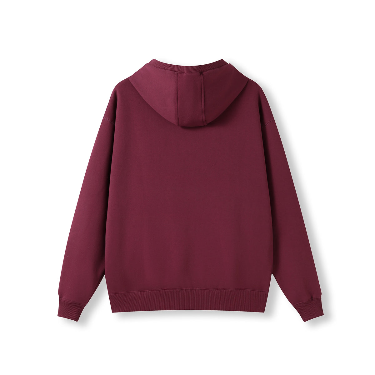 Mens Brushed Heavy Zip Fleece Hoodie - Maroon - Back