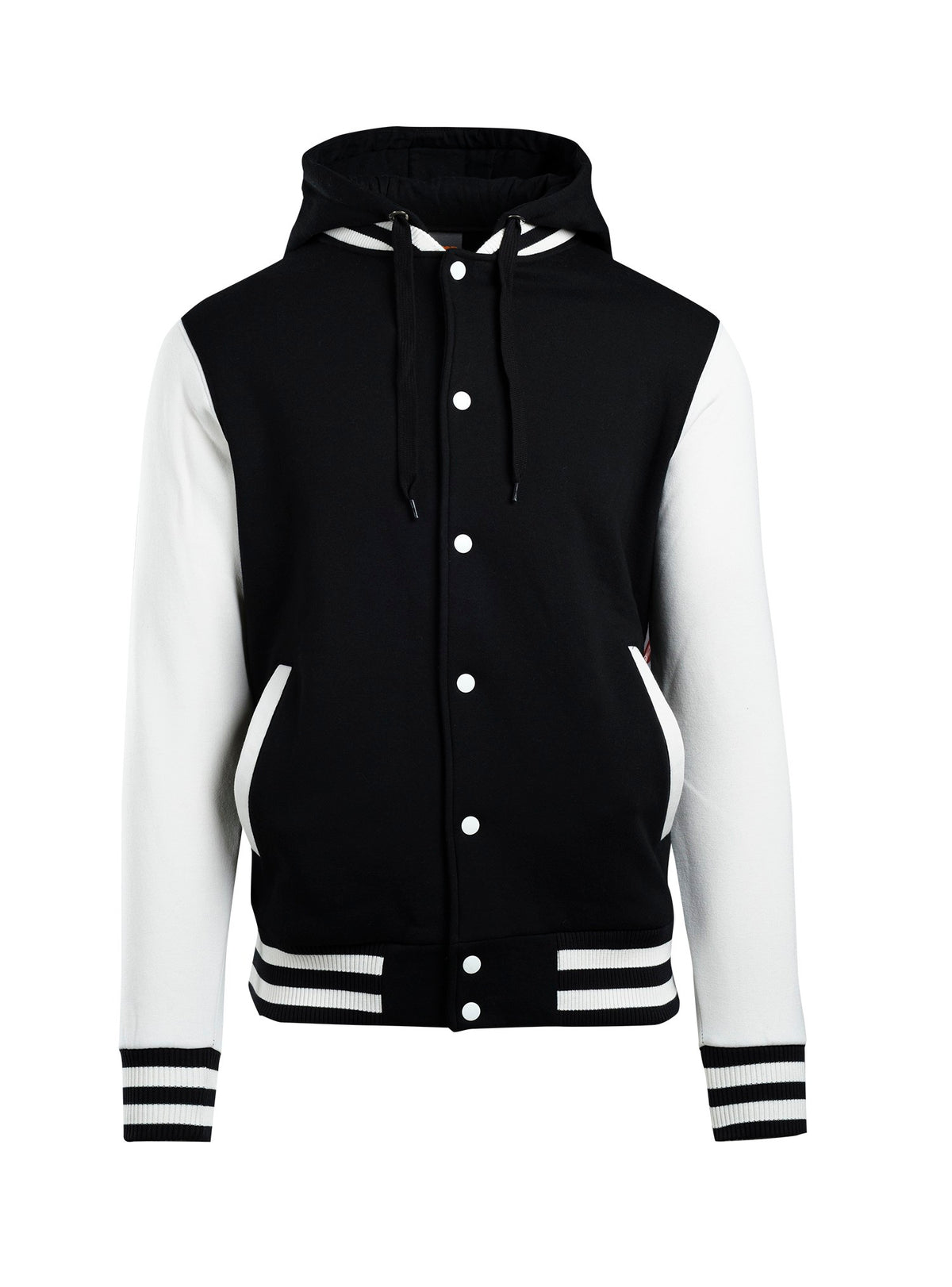 Men's Varsity Jacket & Hood - Black/White - Front