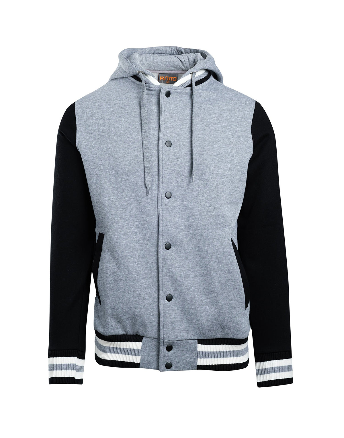 Men's Varsity Jacket & Hood - Grey Marl/Black/White - Front