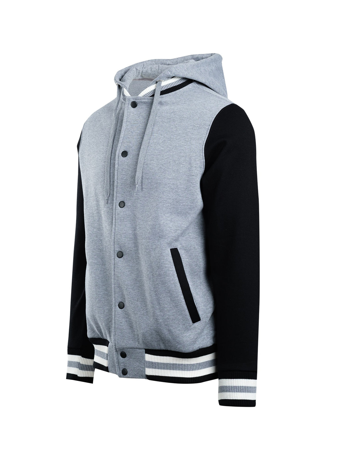 Men's Varsity Jacket & Hood - Grey Marl/Black/White - Side