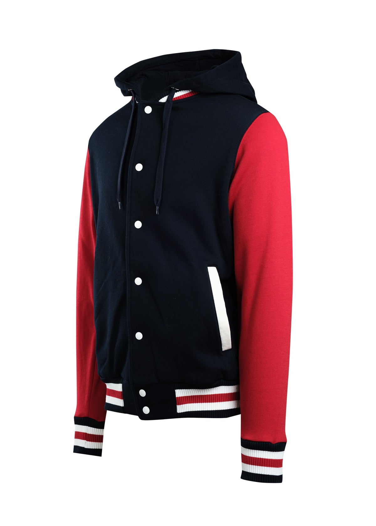 Men's Varsity Jacket & Hood - Navy/Red/White - Side