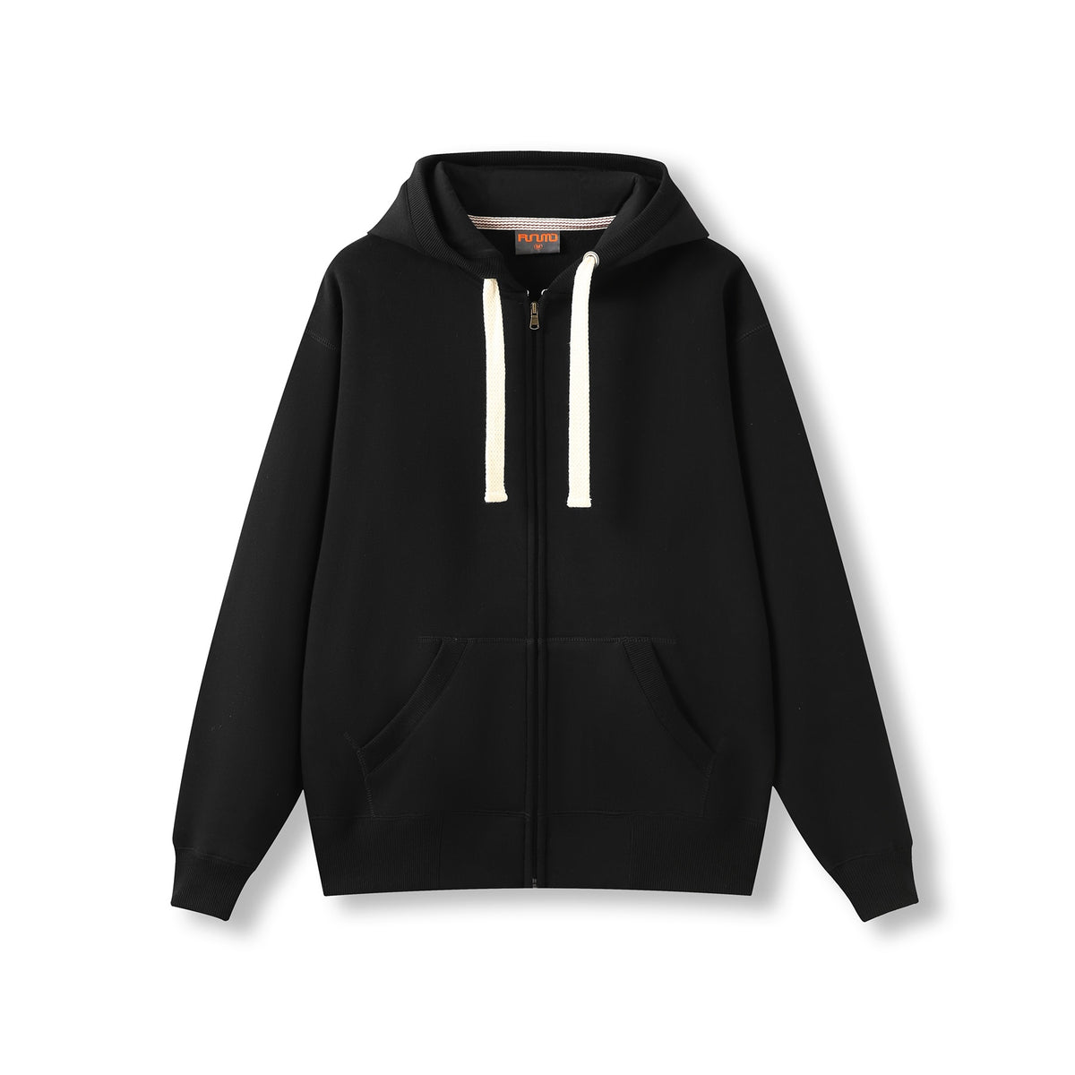 Mens Brushed Heavy Zip Fleece Hoodie - Black - Front