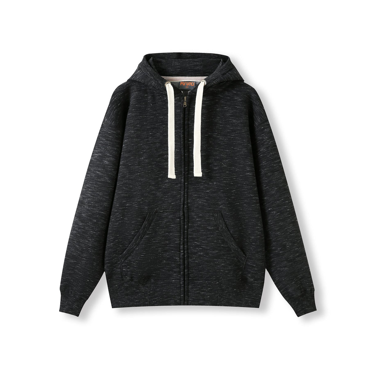 Mens Brushed Heavy Zip Fleece Hoodie - Black Marl - Front