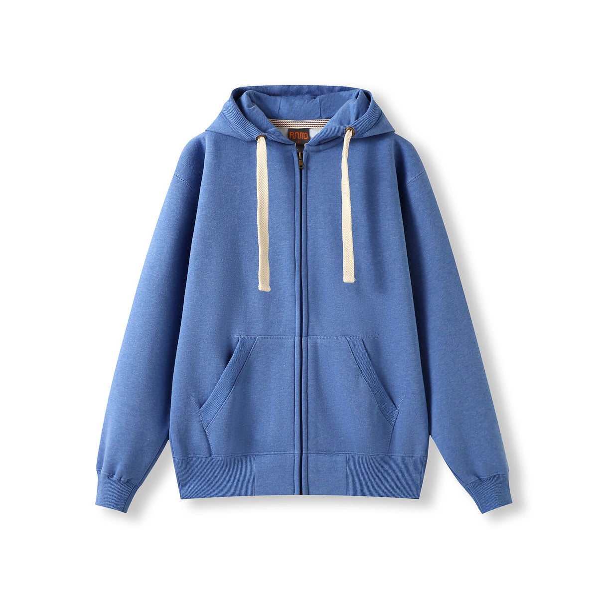 Mens Brushed Heavy Zip Fleece Hoodie - Blue Marl - Front
