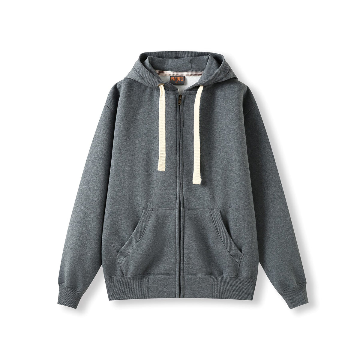 Mens Brushed Heavy Zip Fleece Hoodie - Charcoal Marl - Front