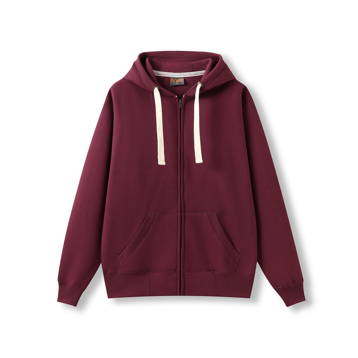 Mens Brushed Heavy Zip Fleece Hoodie - Maroon - Front