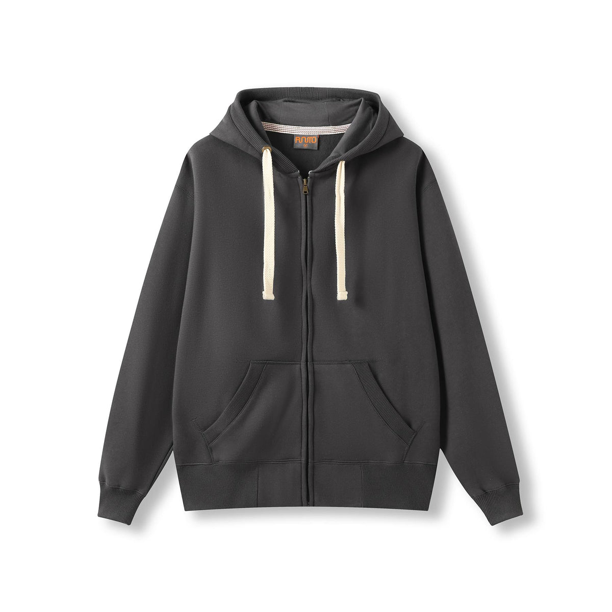 Mens Brushed Heavy Zip Fleece Hoodie - New Charcoal - Front