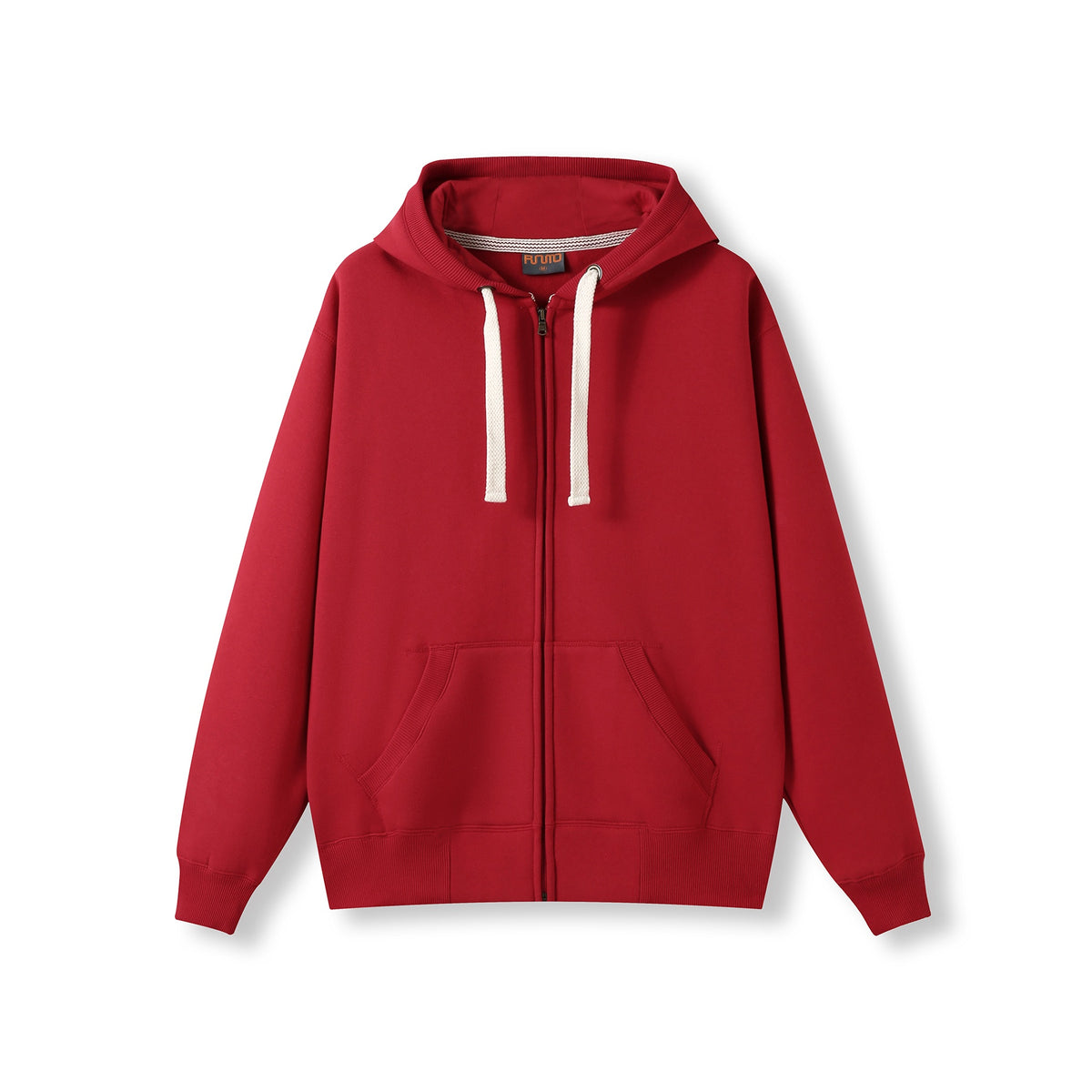 Mens Brushed Heavy Zip Fleece Hoodie - Red - Front