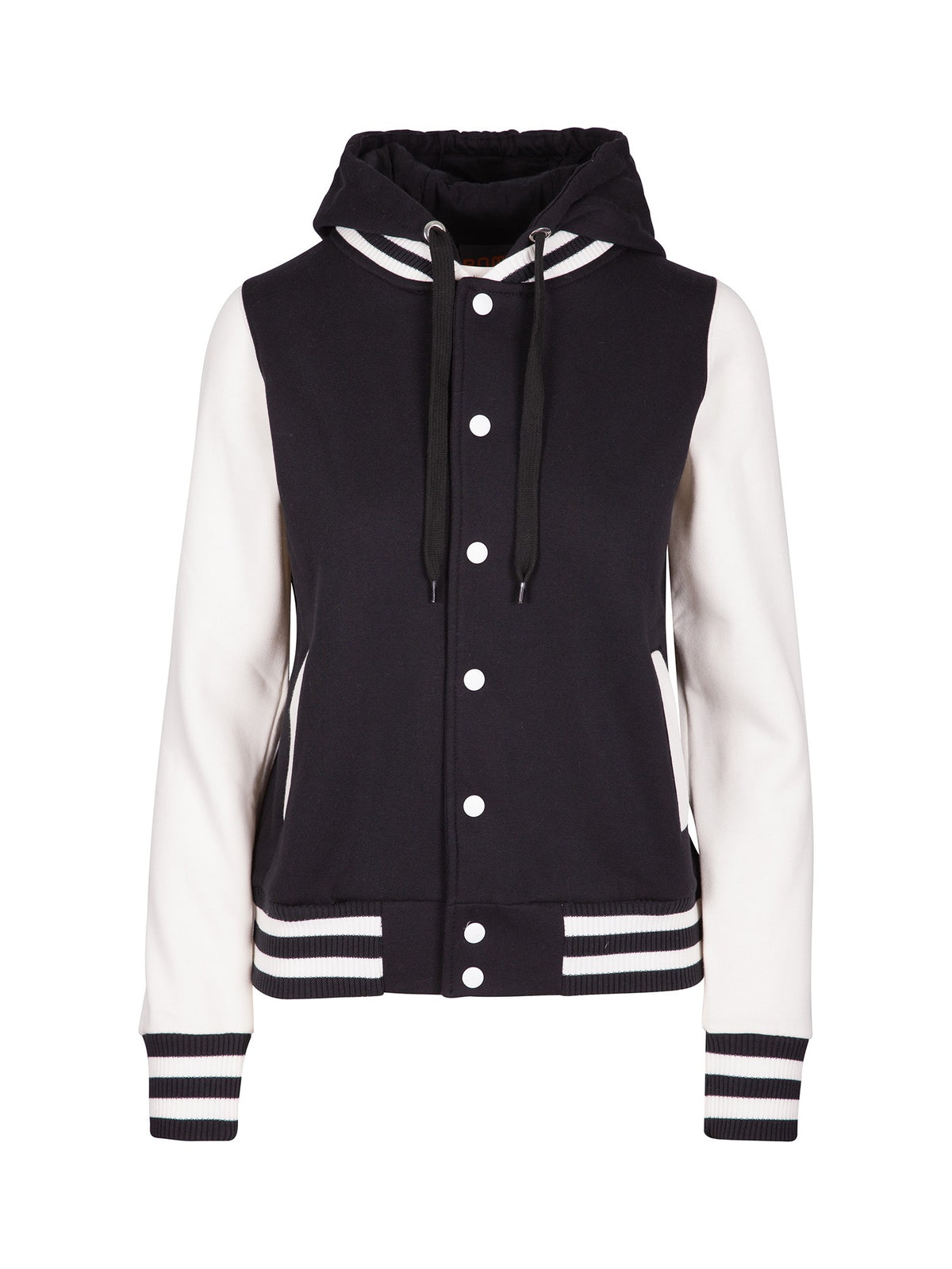 Womens Varsity Jacket & Hood - Black/White - Front