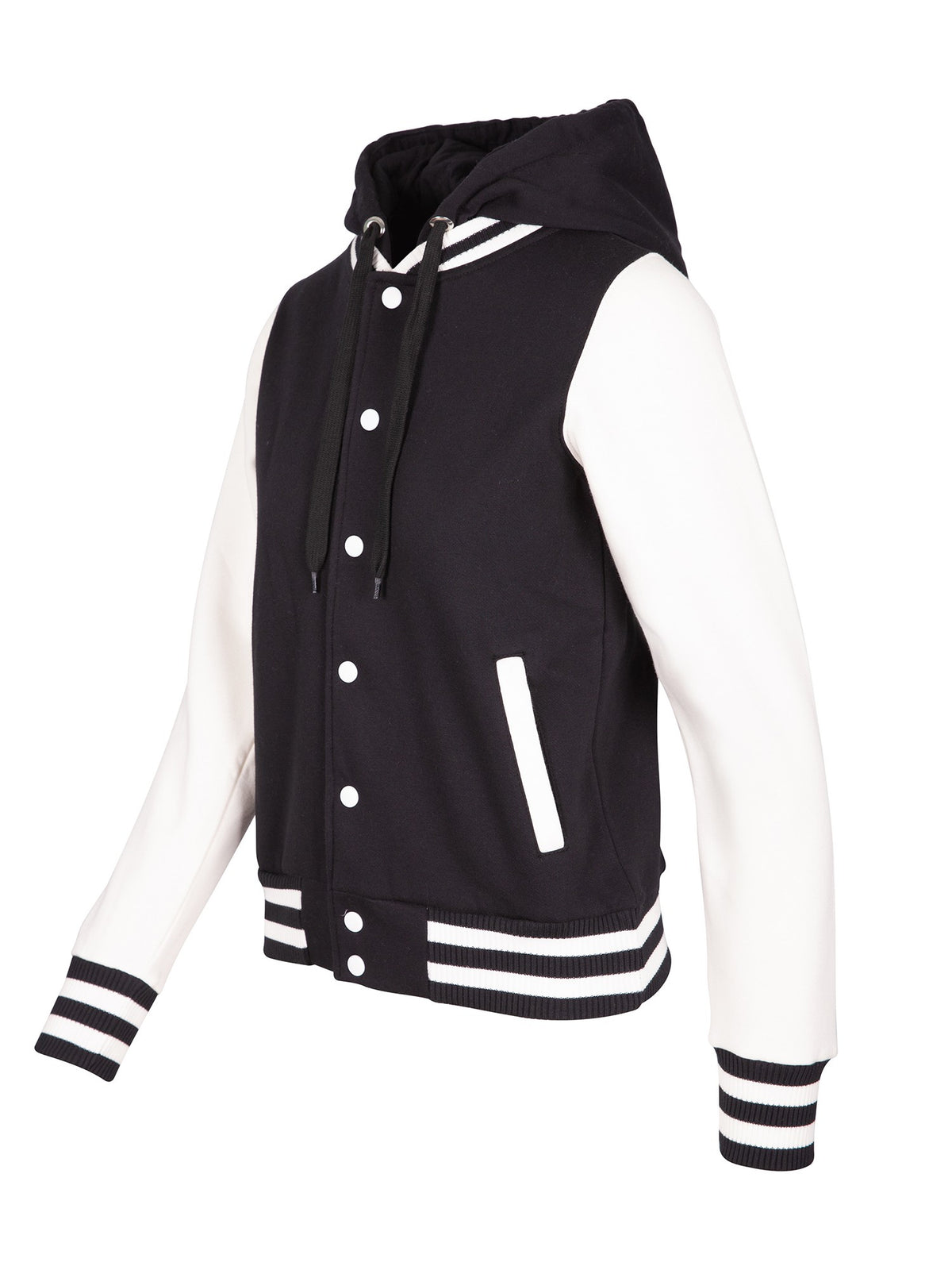 Womens Varsity Jacket & Hood - Black/White - Side