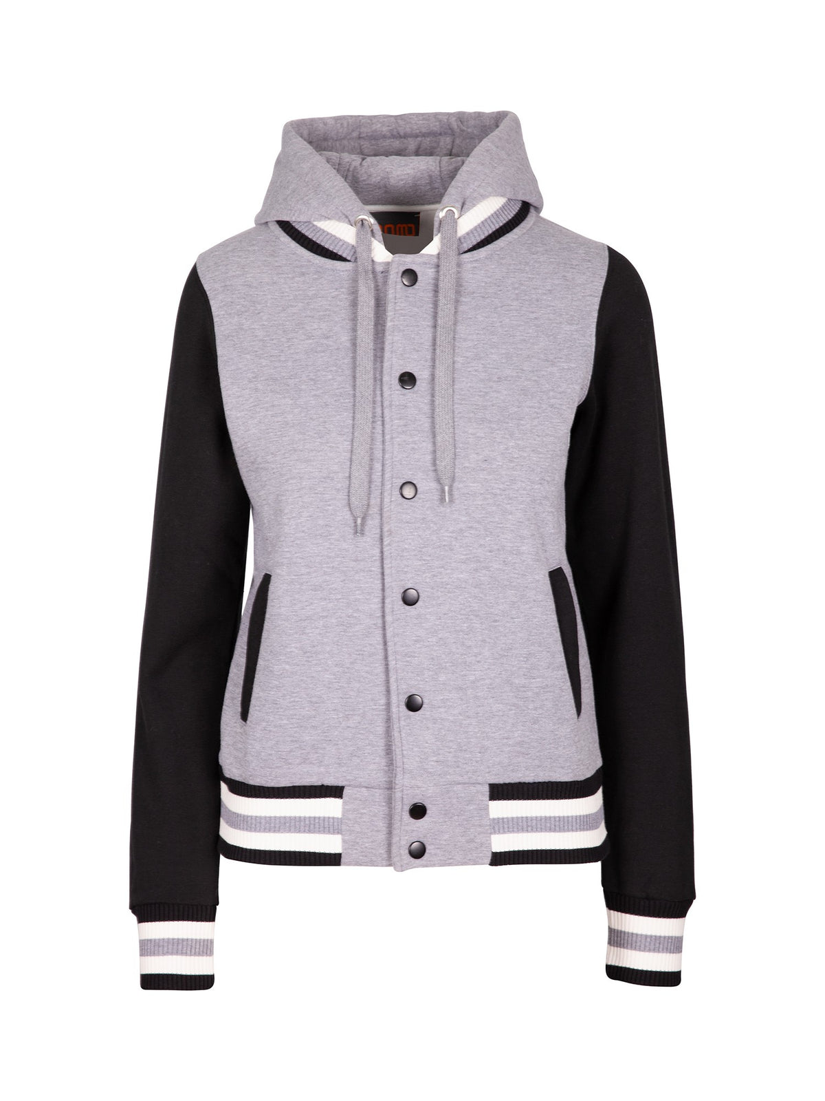 Womens Varsity Jacket & Hood - Grey Marl/Black/White - Front